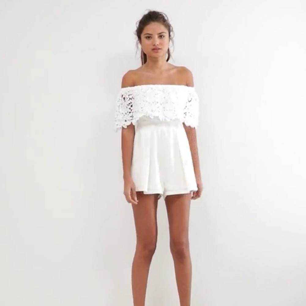 Love Triangle Bardot Lace Romper